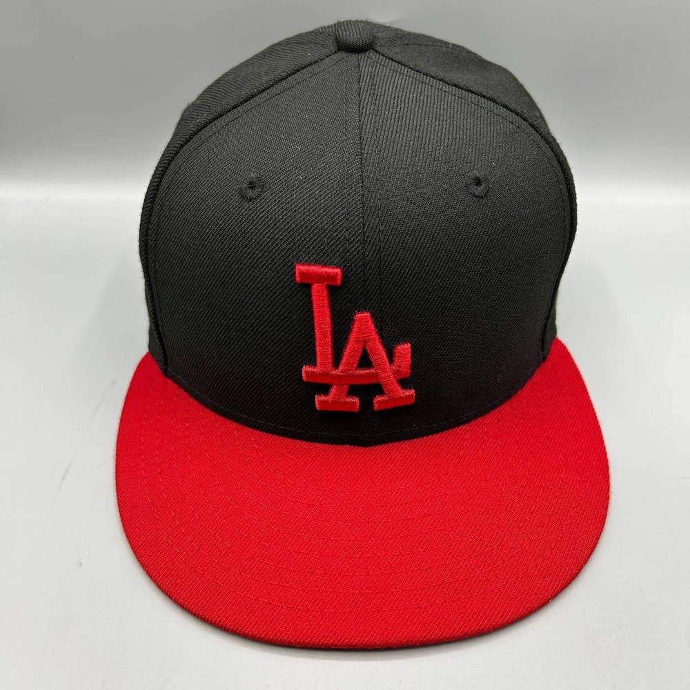 Los Angeles LA Dodgers Hat Men 7 3/8 Black Red 59Fifty New Era Fitted Cap Wool